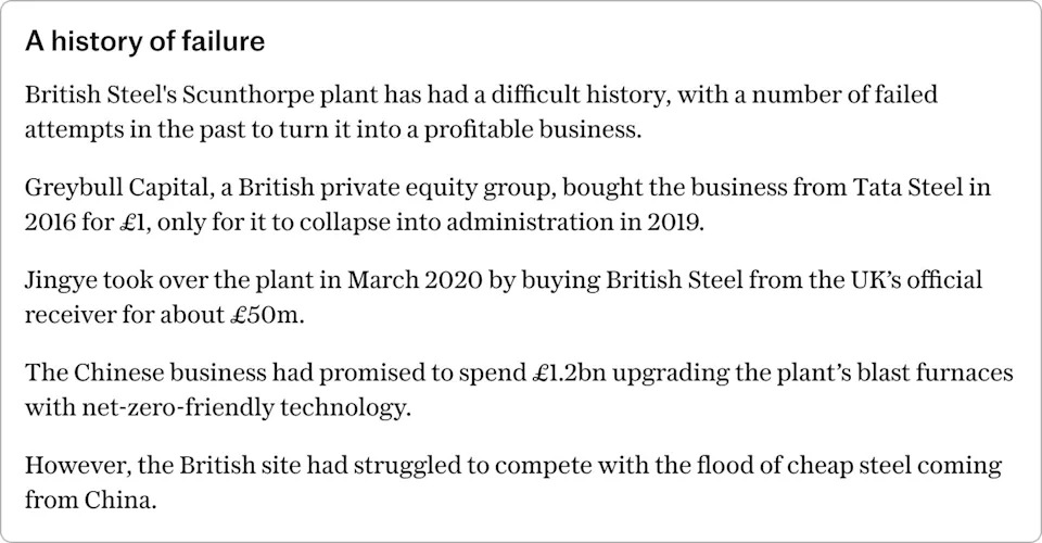 Accounts Reveal British Steel Owed Nearly £1bn To Former Chinese Owner When Nationalised