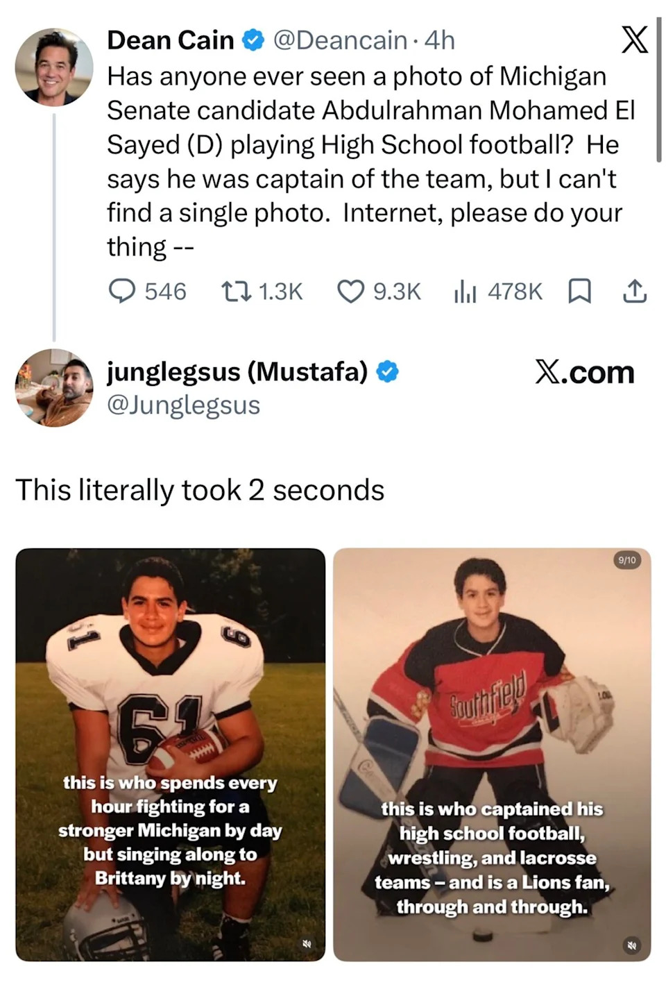 Dean Cain's Shot At Abdul El‑Sayed Over High‑School Football Photos Is Quickly Debunked