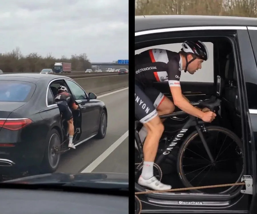 Provereno: Viralni video 'Biciklista Pokreće Mercedes Na Autobahnu' Je Laž — Snimak Je AI-Generisan