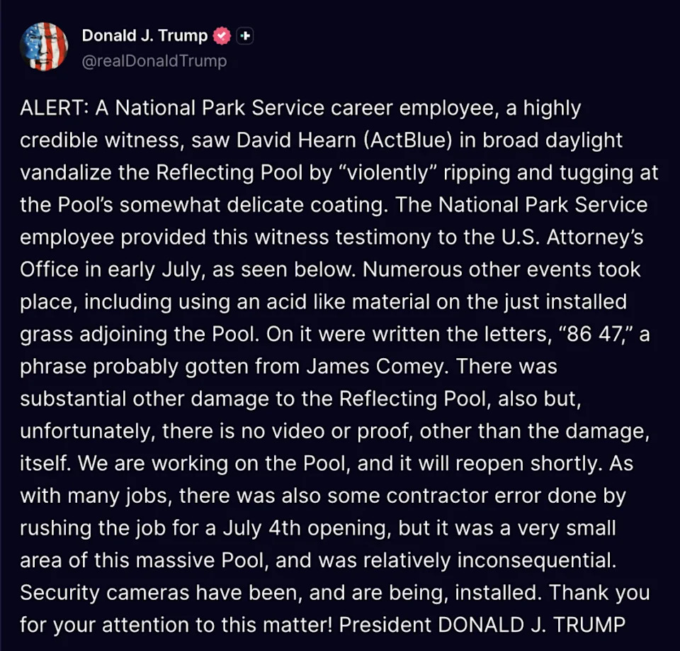 Trump Acknowledges Contractor Error at Lincoln Memorial Pool, Continues to Blame Ex‑Olympian