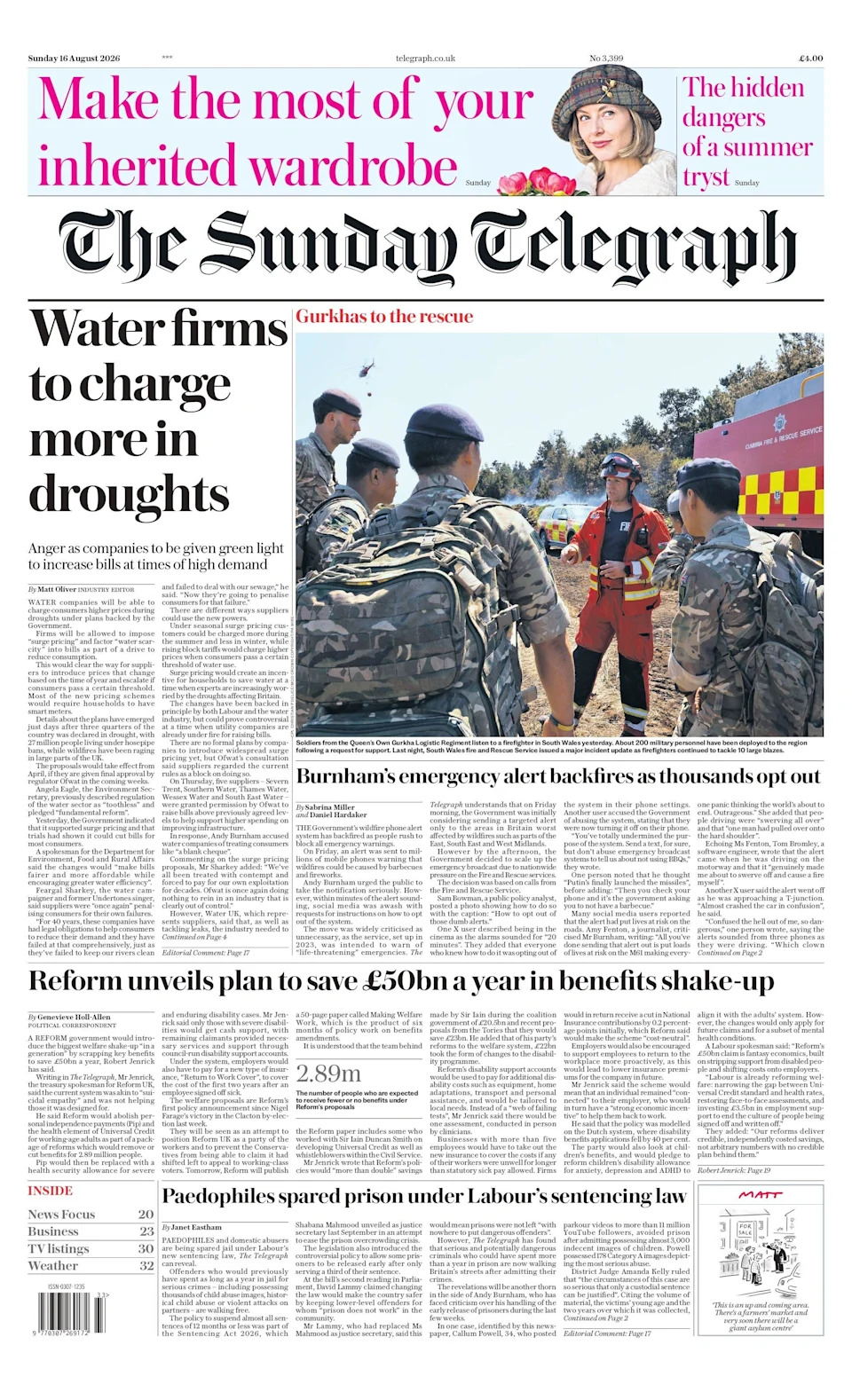 Sunday Papers Roundup: 'Surge Pricing' For Water, 83,000 Stolen Phones, Wildfires And High-Profile Tragedies