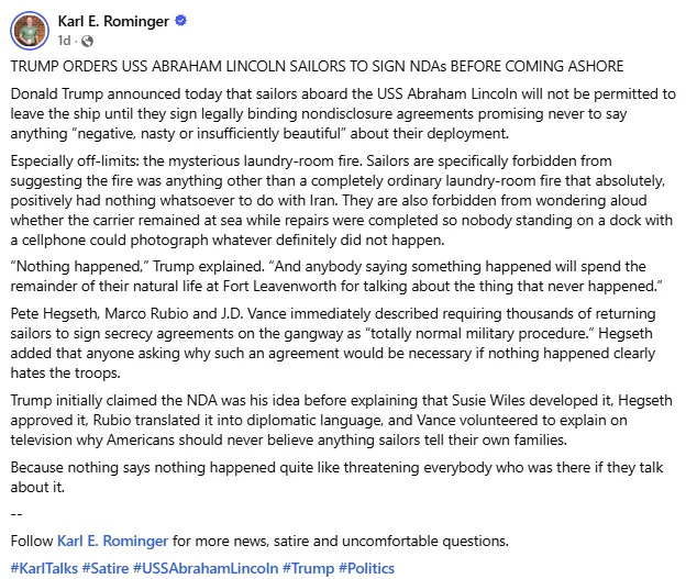 Fact Check — No Evidence Trump Ordered USS Abraham Lincoln Sailors To Sign NDAs Before Coming Ashore