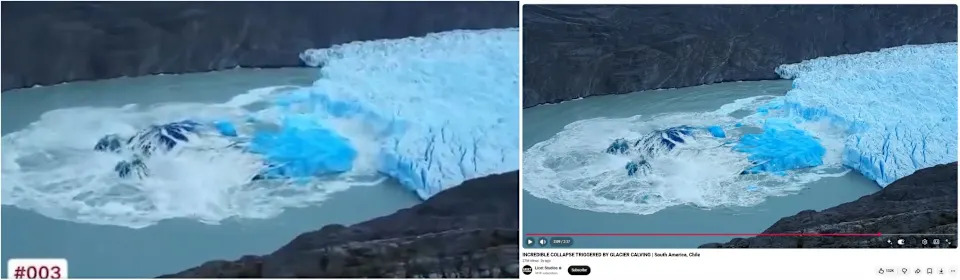 Viralni video nije iz Nepala: stari snimak urušavanja glečera iz Patagonije pogrešno povezan s poplavama na granici Nepal–Tibet