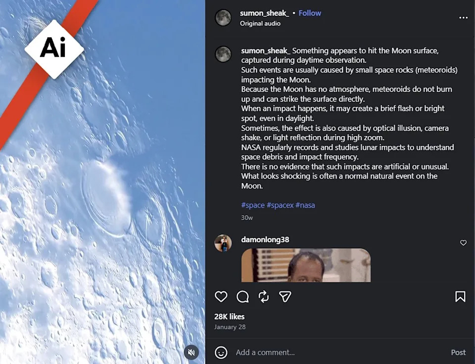 AI-Video Lažno Prikazuje Udar Falcon 9 U Mesec — Autentični Dokazi Su Sa VLT-a i Korejskog Orbiter-a