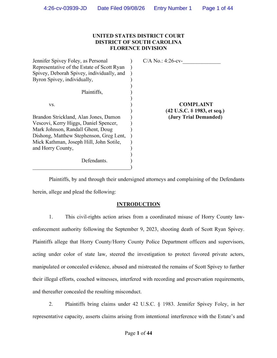 Family Sues Horry County, Accusing Police of Shielding Men Who Killed Scott Spivey