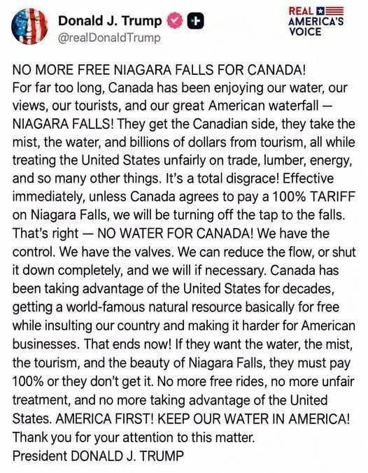 Fact Check: Viral Screenshot Falsely Shows Trump Threatening To Turn Off Niagara Falls For Canada