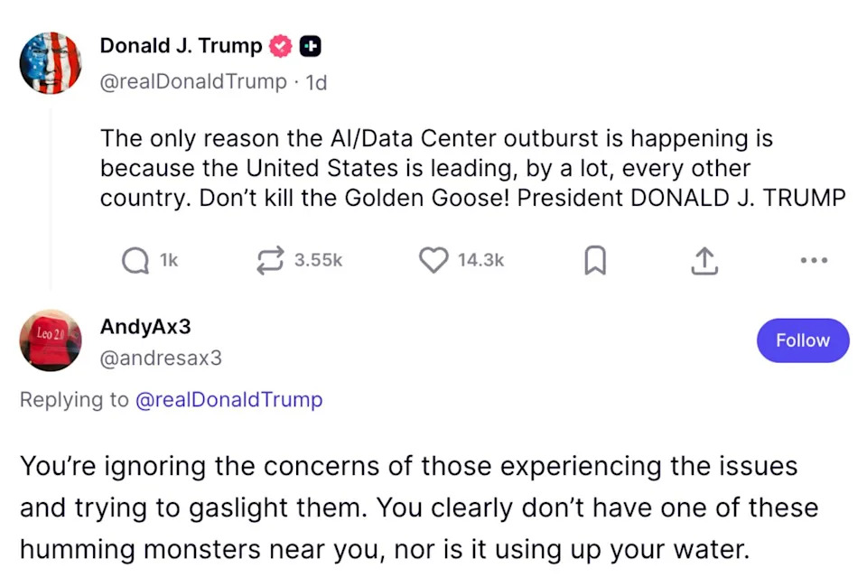 Truth Social Backlash: Trump Supporters Criticize His Push for Energy-Intensive AI Data Centers