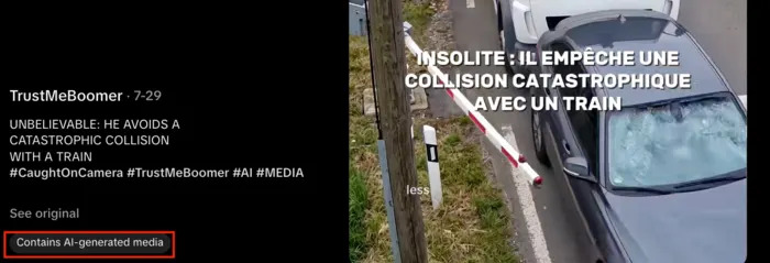 Lažan viralni snimak: kamion „gura“ automobil sa pružnog prelaza – video je AI-generisan