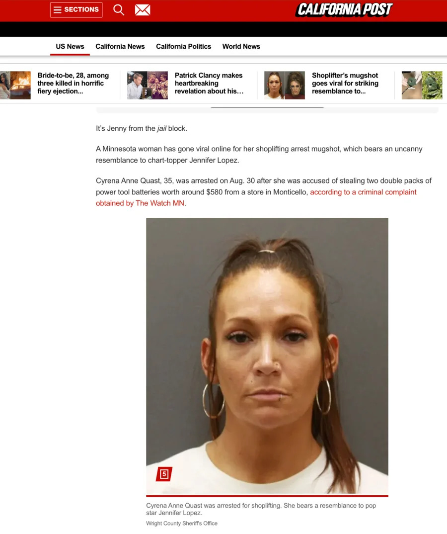Fact Check: Viral 'Jennifer Lopez' Mugshot Was AI‑Generated — Not Cyrena Anne Quast's Real Booking Photo