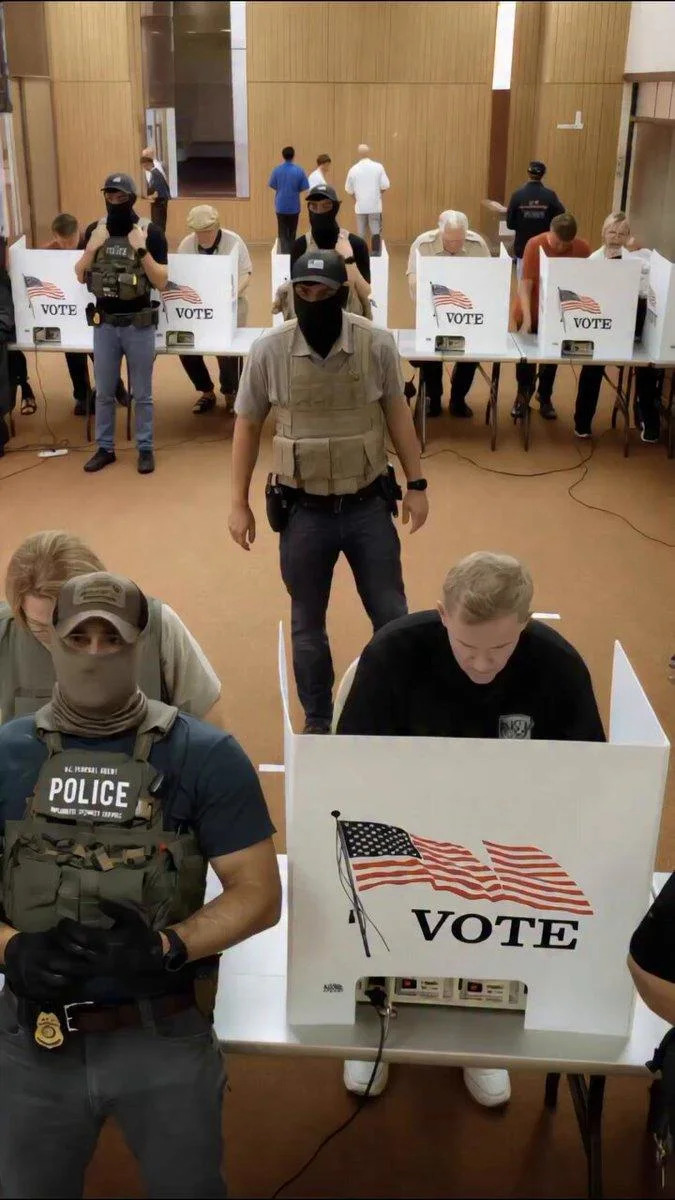 Fact Check: Viral Video of Masked Officers in Polling Place Likely an AI-Generated Deepfake
