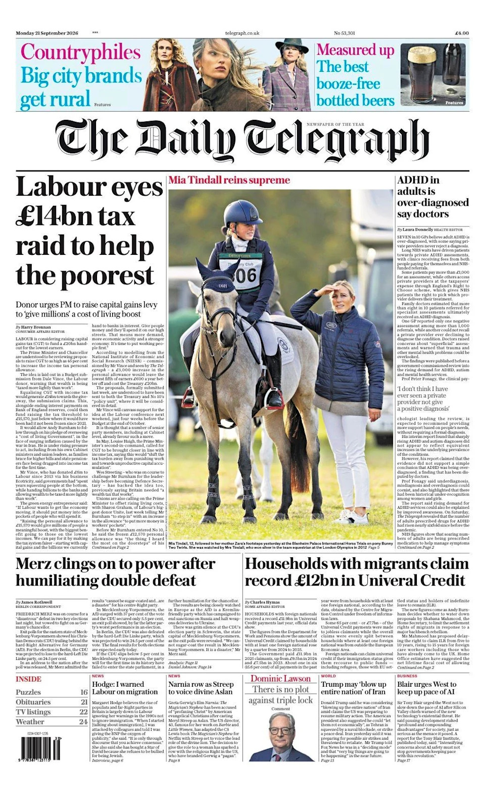 Moscow Drone Strike, Big Tech Risks and UK Tax Speculation Dominate Front Pages