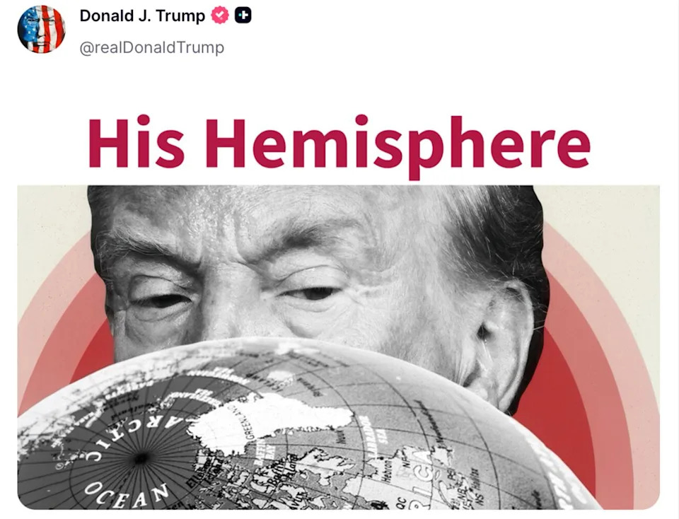 Trump, 80, Posts Ominous 'His Hemisphere' Image on Truth Social, Renewing Controversy Over Greenland