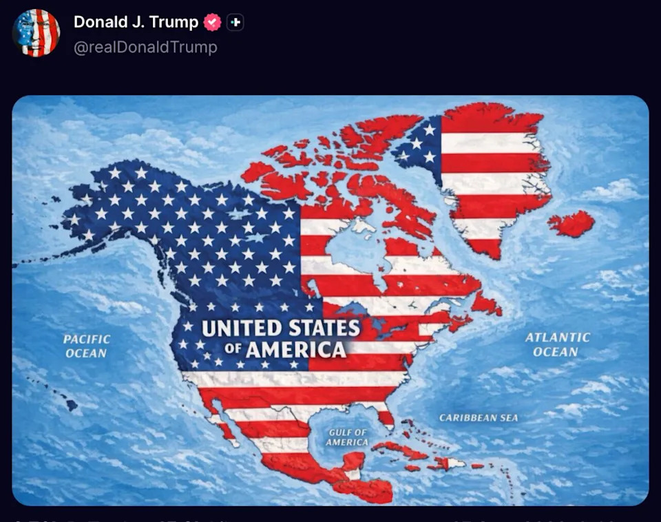Trump, 80, Posts Ominous 'His Hemisphere' Image on Truth Social, Renewing Controversy Over Greenland