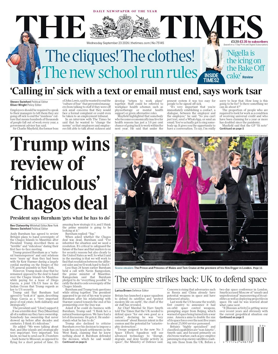 Burnham Meets Trump: Chagos Deal In Doubt as El Niño Death Toll Warning Dominates Front Pages