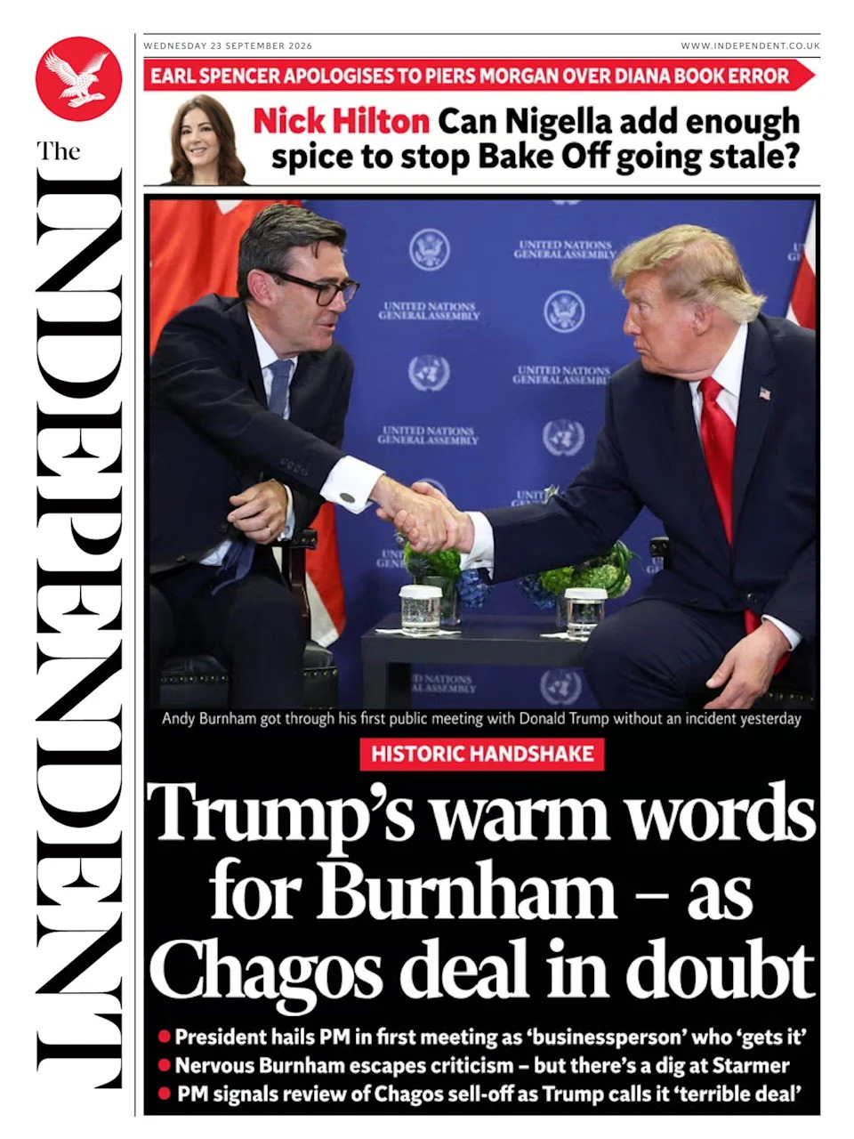 Burnham Meets Trump: Chagos Deal In Doubt as El Niño Death Toll Warning Dominates Front Pages