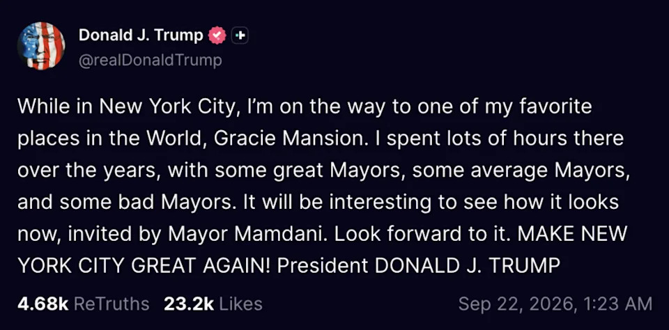 Trump Says Mayor Zohran Mamdani Has 