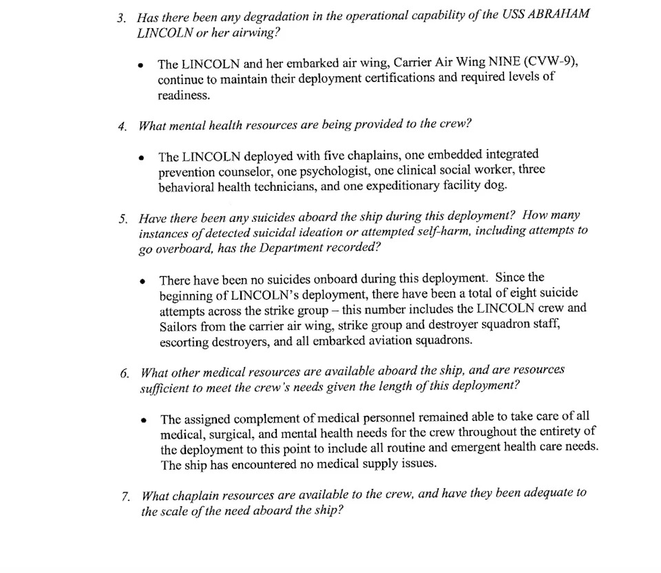 Revelation: Eight Sailors Attempted Suicide During Nearly 300-Day USS Abraham Lincoln Deployment