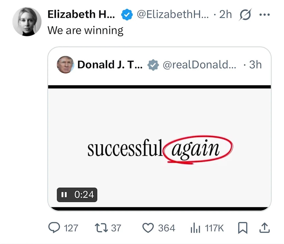 Elizabeth Holmes Tweets “We Are Winning” After Reports of Early Move to Texas Halfway House