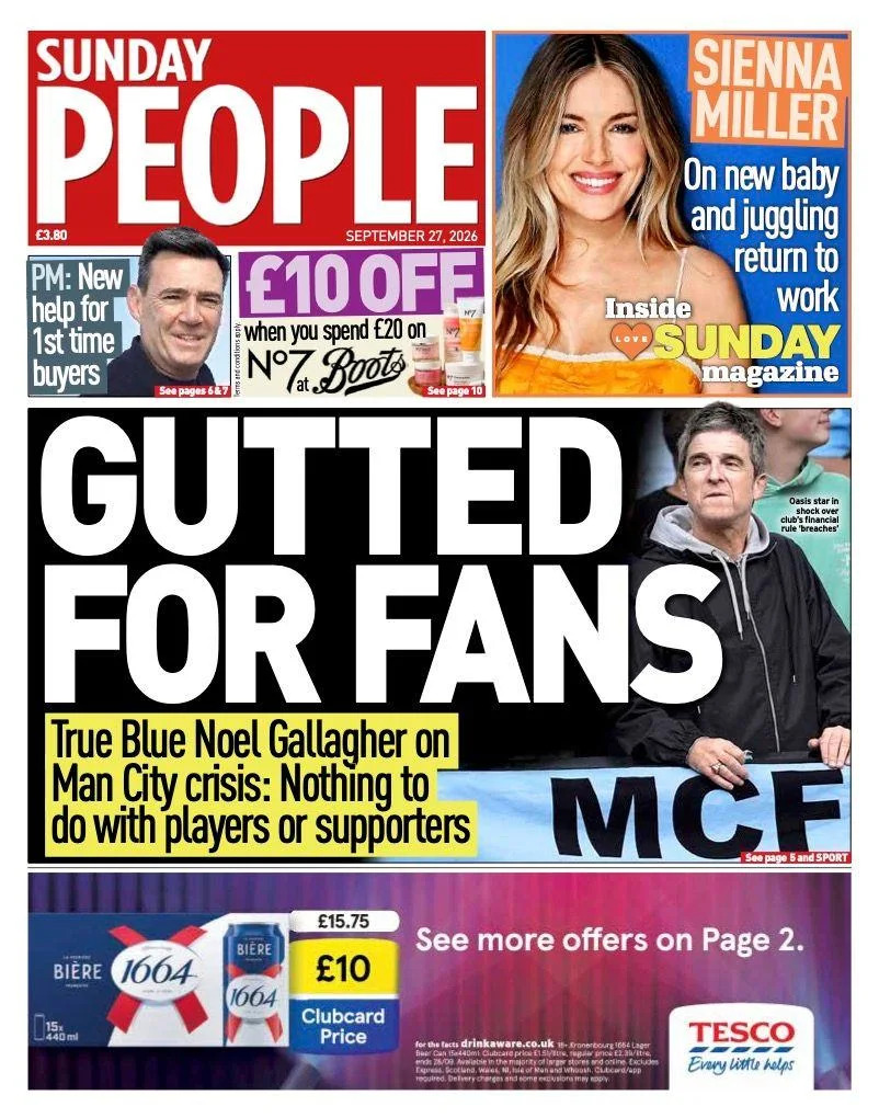 Sunday Papers Roundup: Noel Gallagher 'Gutted' Over Man City Ruling — Global IVF Collapse Leaves Patients in Limbo