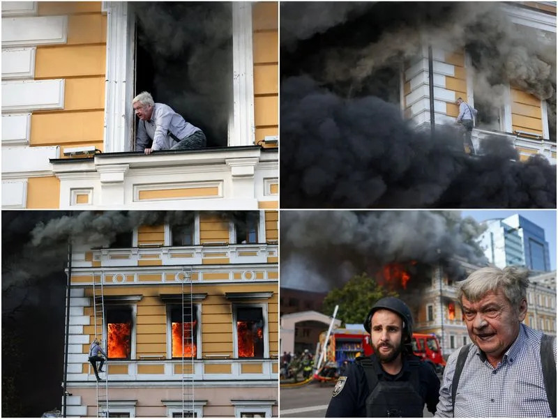 ‘Like Spider‑Man’: 69‑Year‑Old Scientist Climbs To Safety After Drone Sets Historic Kyiv Building Ablaze