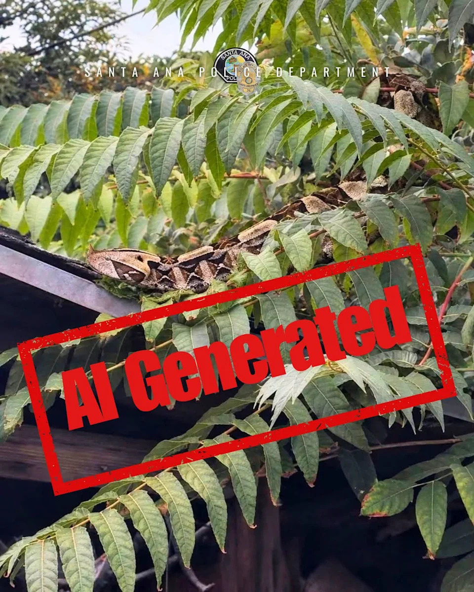 AI-Generated Photo of 'Highly Venomous' Snake Prompts Santa Ana Police Alert — Later Retracted