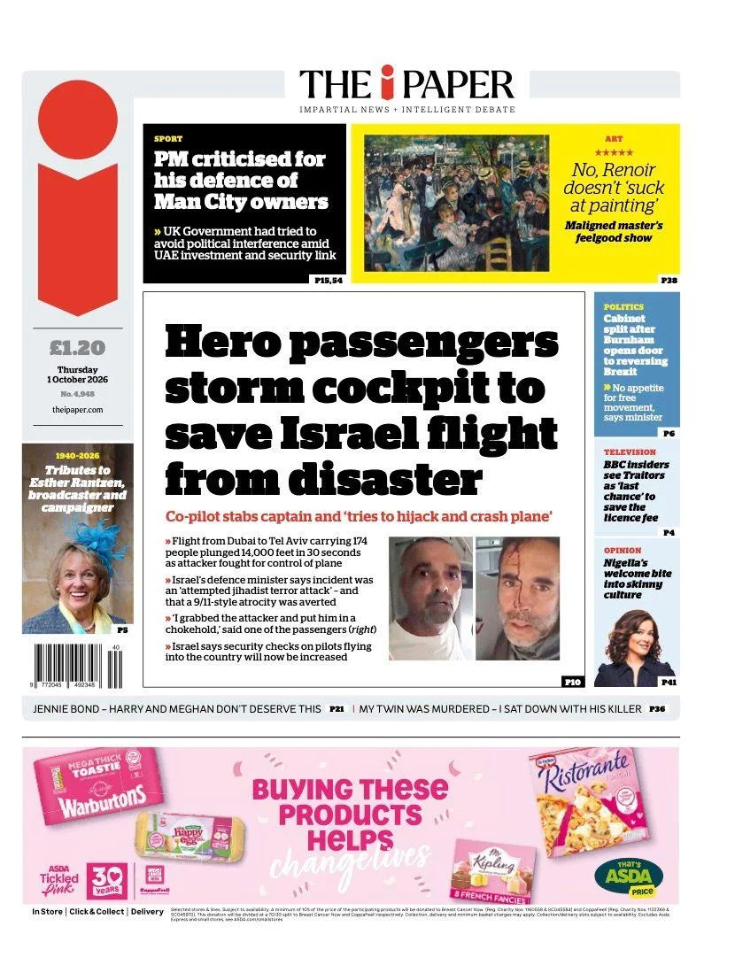 Chaos Aboard Flydubai Flight: Passengers Subdue Alleged Attacker After Captain Stabbed — UK Front Pages Also Honor Dame Esther Rantzen