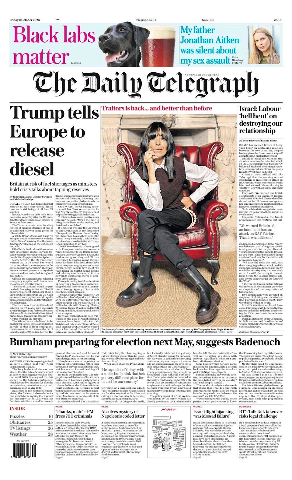 “Get Out Of Jail Free Day”, Diesel Fears And A Return To The Castle — Press Roundup