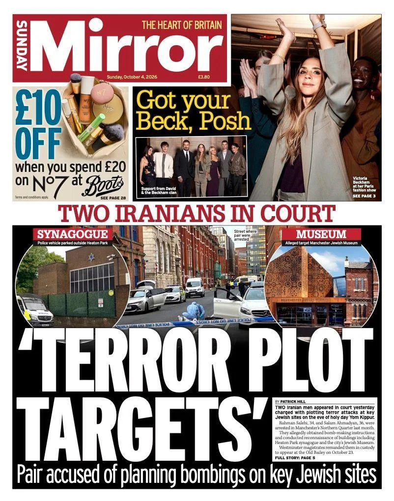 Weekend Front Pages: Burnham’s EU Overture, Jury Trial U‑Turn, Manchester Terror Case and Flydubai Hijack Revelations