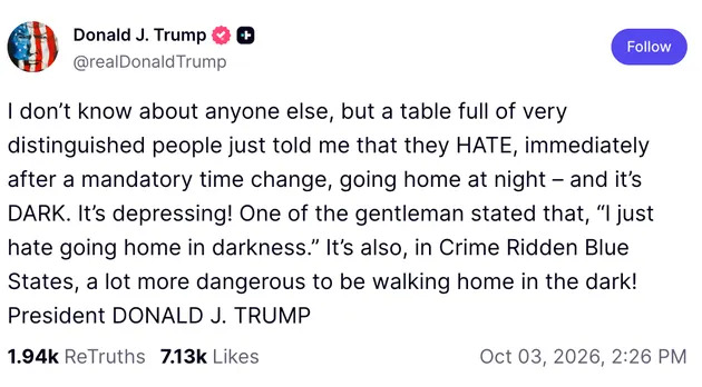 Trump Floods Truth Social Over Daylight Saving Bill — Posts Sen. Tom Cotton’s Alleged Cell Number